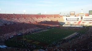 The band takes the field and the stadium is still more than half empty